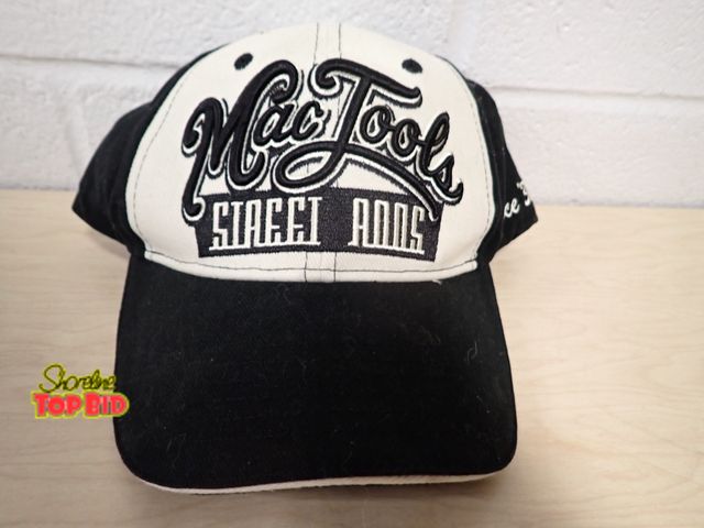 Lot 59-45108 - New Old Stock Black and White Mac Tools Baseball Cap Featuring Embroidered Mac Tools and Street Rods