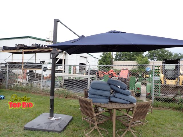 Lot 59-21007 - Large Cantilever Umbrella with hardware to secure to ground.