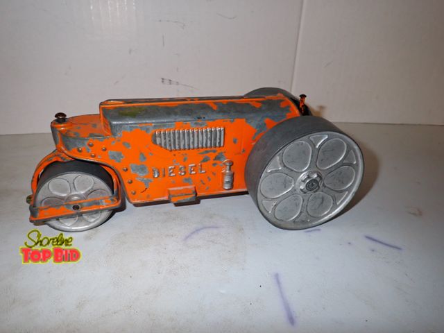 Lot 59-10361 - Vintage Hubley Kiddie Toy Diesel Road Roller, Heavy Diecast Metal Body, Orange