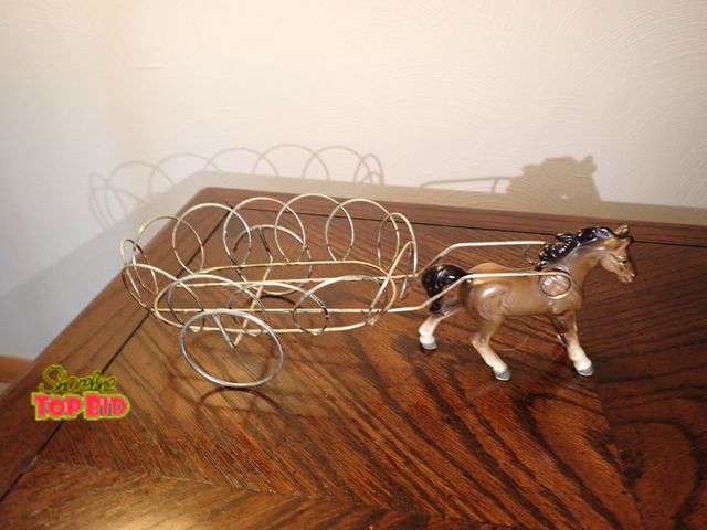 Lot 59-43071 - Vintage Ceramic Horse Pulling Wire Frame Cart