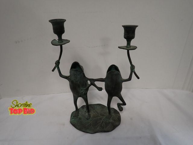 Lot 59-10169 - Vintage Bronze Frog Candle Stick Holder 11" x 8 1/2"
