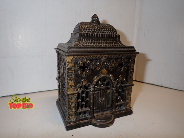 Lot 59-14258 - Rare Antique Cast Iron "Roof Bank" Building Still Bank by J &amp; E Stevens Co. 5 1/2" tall x 4" wid...