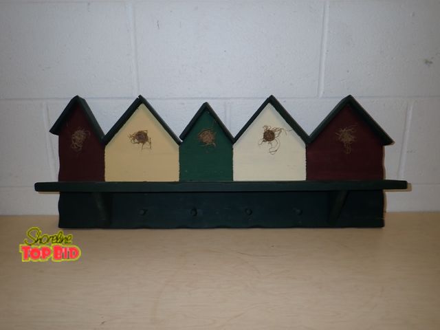 Lot 59-33171 - Vintage-Style Wooden Birdhouse Wall Shelf with Key Hooks 12" x 28"
