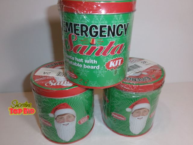 Lot 59-74586 - 3 New Emergency Santa Kit Hat Beard Santa in a Can Costume Secret Santa - Great Holiday Gifts!