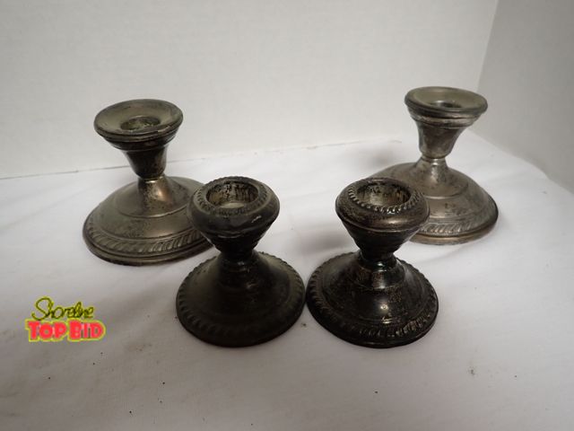 Lot 59-21176 - Antique Sterling Silver Candle Holders, 2 Large and 2 Small