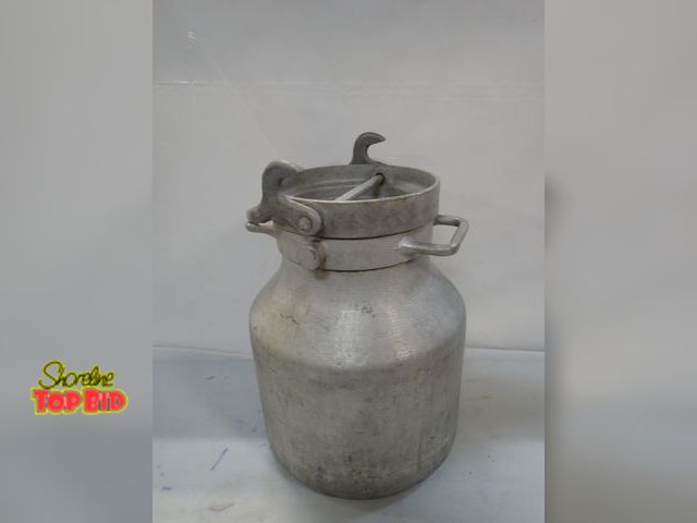 Lot 59-14477 - Ca. 1940 Aluminum Milk Bin/Holding Tank with Locking Lid, has Seal, 5-Gallon. Great for dry storage.