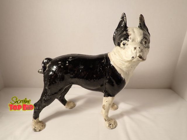Lot 59-20212 - Antique Cast Iron Boston Terrier Doorstop by Hubley. Original, 10" x 10"