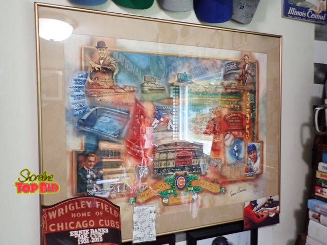 Lot 59-10916 - Wrigley Field Framed Art, Original Signature Signed by Ernie Banks "Mr. Cub" 1931-2015, This Print i...