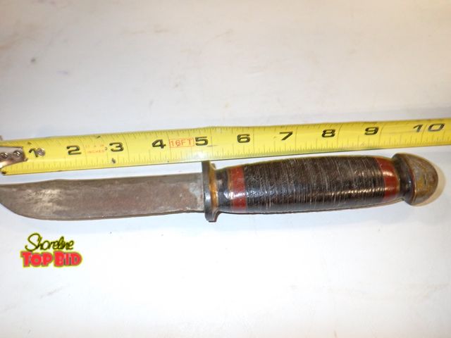 Lot 59-14318 - Vintage WWII Era Kinfolk USA Fighting Knife with Brass Guard &amp; Head Knocker End. 9 3/4" Total Le...