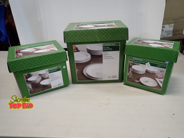 Lot 59-41346 - Holiday Time Porcelain Dinner Plates, Salad Plates and Bowls - Service for 12 - Never Used