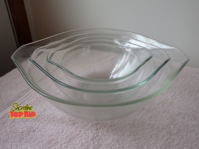 Lot 59-43519 - Vintage Set of 8 Clear Glass Pyrex Cinderella Nesting Mixing Bowls, 1965 - Very Rare Find!