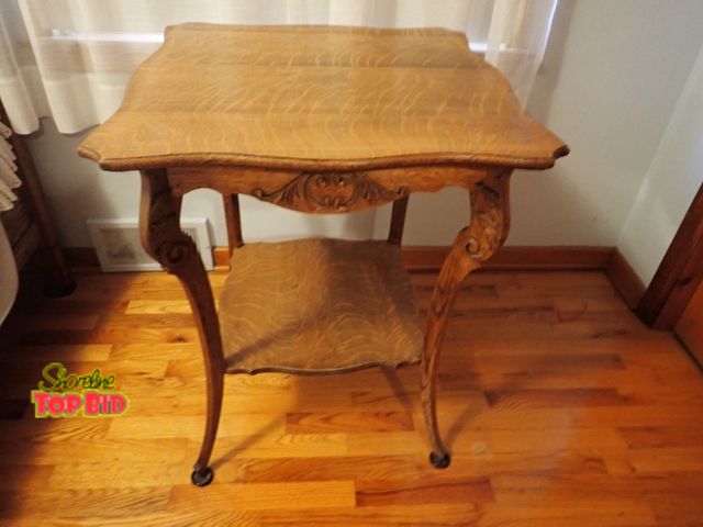 Lot 59-39763 - Antique Wooden Occasional 2-Tier Table with Cabriole Legs and Beautiful Carving Details - Very Nice ...