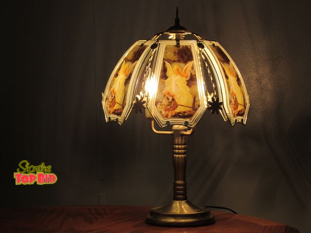 Lot 59-10119 - 23"T tap-on Angel themed table lamp. Tested, works good, has 3 levels of brightness, angel decor loo...
