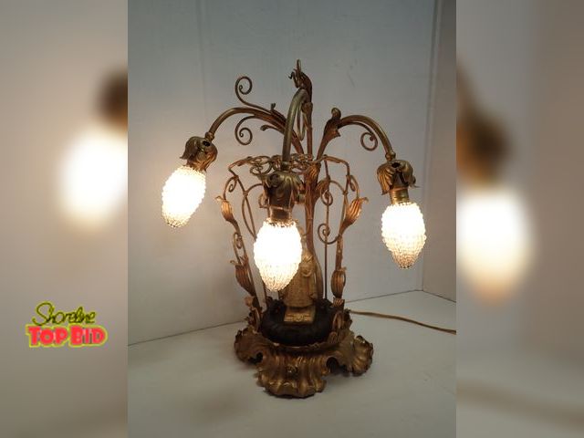 Lot 59-14149 - 1900s Art Nouveau Display Table Lamp Triple Light with each having turn off &amp; on switches and in...