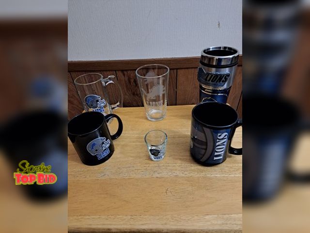 Lot 59-76014 - 6 Detroit cups. Includes 2 coffee cups 1 shot glass 3 glasses
