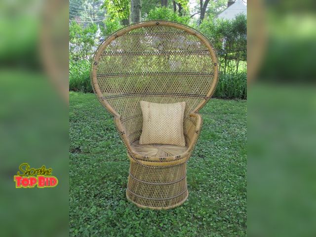 Lot 59-10101 - 5' 6"T high back rattan chair, excellent condition.  Top of chair pops off base section for easy mov...