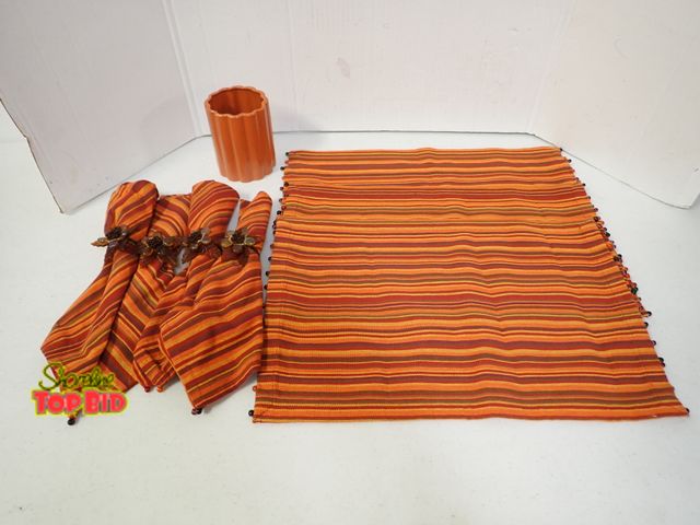 Lot 59-21089 - Just in Time for Fall/Holiday Entertaining - ALL NEW - 4 Placemats with accents - striped orange, br...