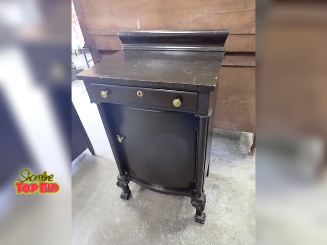 Lot 59-10081 - Antique 19th Century Neo Classical Painted Mahogany Music Roll Cabinet, Solid Condition with Roll Mu...