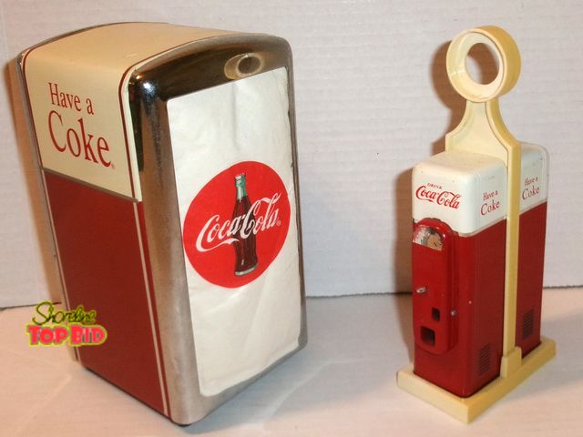 Lot 59-74529 - Vintage Coca Cola Items - Knapkin Dispenser and Salt &amp; Pepper Shakers