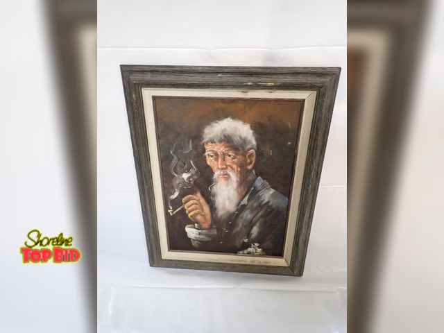 Lot 59-14412 - Signed Oil on Board Portrait of an Elderly Gentleman Smoking a Pipe, similar in style to works by ar...