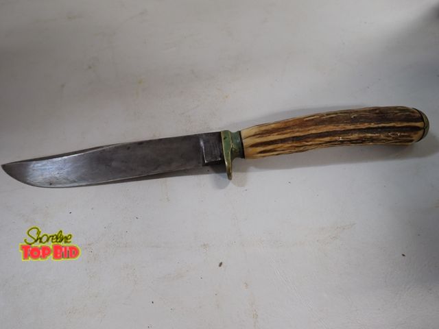 Lot 59-14320 - 9 1/2" Total Length Antique, Possibly "Randall Made" Fixed Blade Hunting Knife 5" Blade with Brass G...