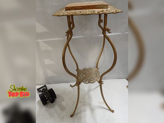 Lot 59-10260 - Victorian Style Antique Brass Plant Stand with Marble Top 30" x 12 1/2" x 12 1/2"