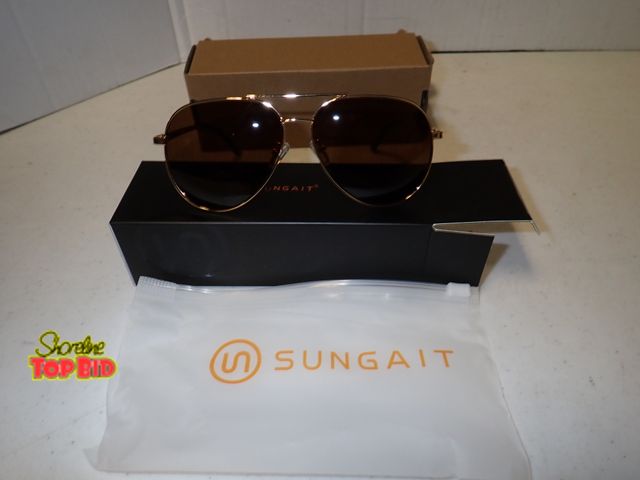Lot 59-21560 - New Sungait Lightweight Oversized Aviator Sunglasses, Classic Gold-Toned Metal Full Frame, Double Br...