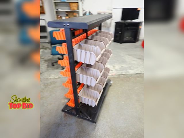 Lot 59-43797 - Shop Hardware Organizer on Locking Casters, 15 Large Bins &amp; 56 Small Bins