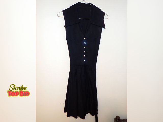 Lot 59-43578 - Vintage Petite Black Dress with Crystal Buttons