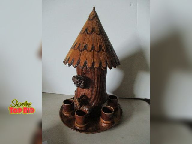 Lot 59-10019 - Vintage MCM Wooden Tiki Hut Liquor Dispenser