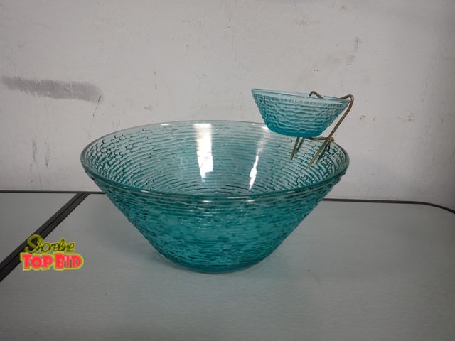 Lot 59-30130 - Vintage Soreno Chip Dip Aquamarine Bowl Anchor Hocking, Rare Chip &amp; Dip Set, No Chips or Cracks ...