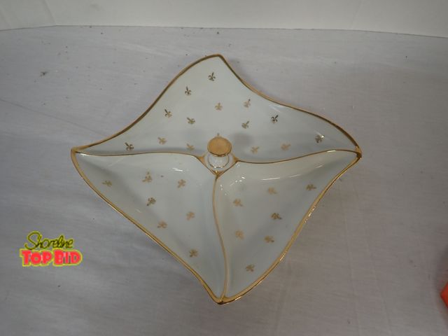 Lot 59-24151 - Mid-Century Modern Atomic Starlite Porcelain Divided Square Gold Trim Dish - Very Rare Find. Fleur d...