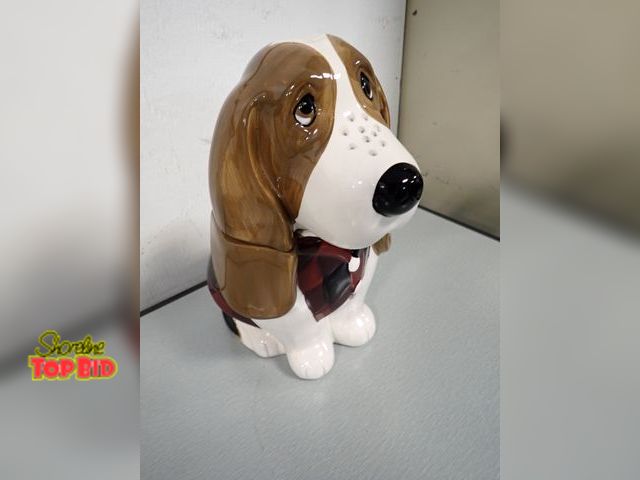 Lot 59-50068 - Charlie Basset Hound Dog, Red Plaid Hunting Vest Cookie Jar, No Chips or Cracks - So Adorable!