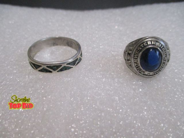 Lot 59-80011 - Ring sterling silver rings southwest Zuni ring size 12 1/2  , southwestern high school  size 4 3/4