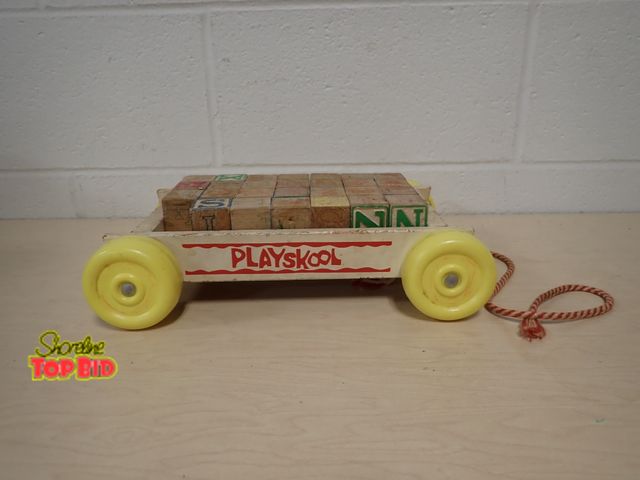 Lot 59-41006 - Vintage Playskool Wooden Block Pull Wagon
