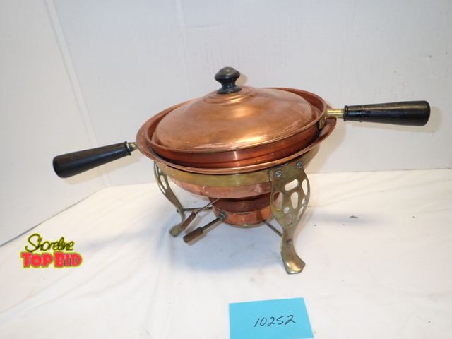 Lot 59-10252 - Vintage Copper Chafing Dish, Featuring a Brass Stand and Burner for Heating