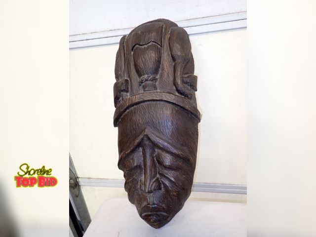 Lot 59-30032 - Vintage Wooden Hand Carved 24" x 10" Mask F.Oscelin Haiti