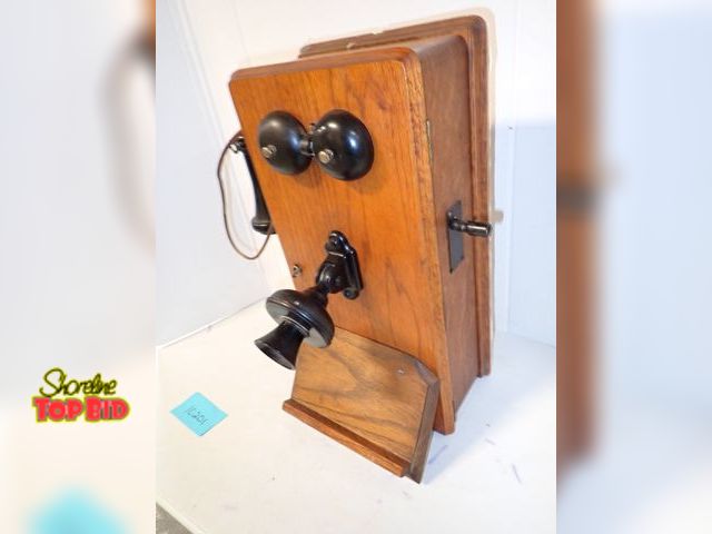 Lot 59-10201 - Antique Hand Crank Wall Telephone, Typically Dating from the Early 1900s to 1920s, Oak Wood, Western...