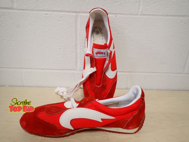 Lot 59-45110 - New Old Stock Econo-Jet Hondo II Sneakers in Red and White, Red Suede and Nylon Upper with Curved Wh...