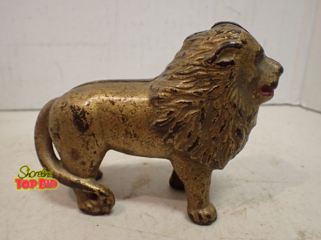 Lot 59-14504 - Antique Cast Iron "Standing Lion" Still Bank by Hubley Circa 1893-1923, 4" tall x 5 1/2" long