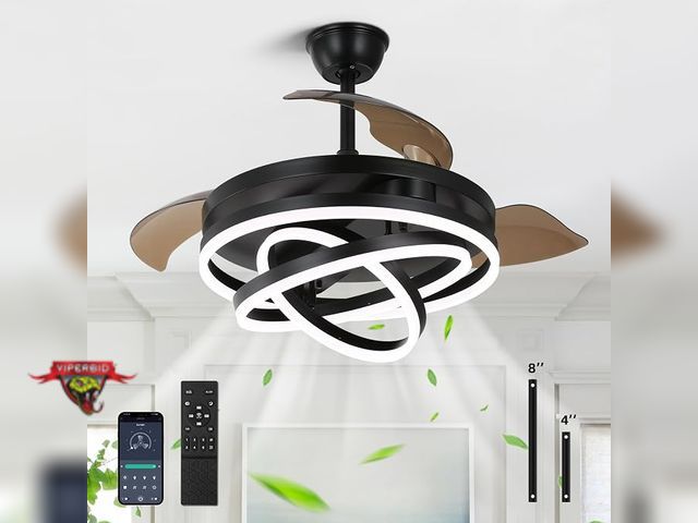 Lot 7-135901 - Rienaza 42" Retractable Ceiling Fan with Lights and Remote/APP Control,Dimmable. Model FYM-R42-B01.