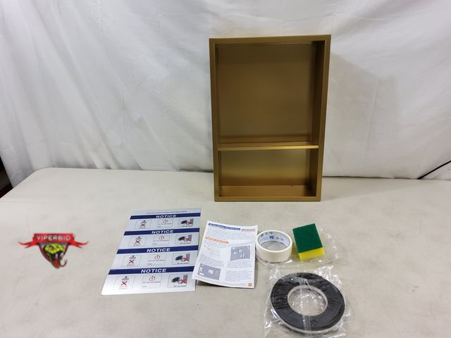 Lot 7-130568 - Retail value $109! Bernkot stainless steel wall niche. Color: Gold. 12" X 18".  Vertical - 2 tier.
