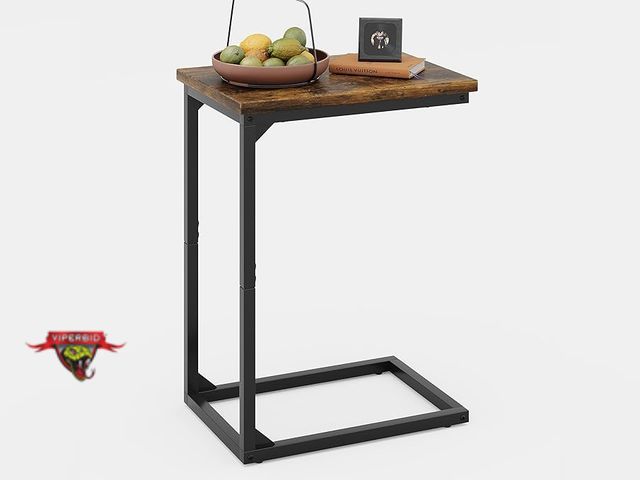 Lot 7-130103 - New! Cuizehua rustic brown top C-Shaped End table. 11.8"D x 15.7"W x 24.7"H