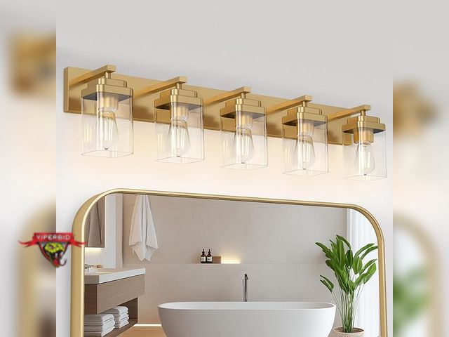 Lot 7-133924 - LKHF 5-Light gold 36" vanity light with glass globes.