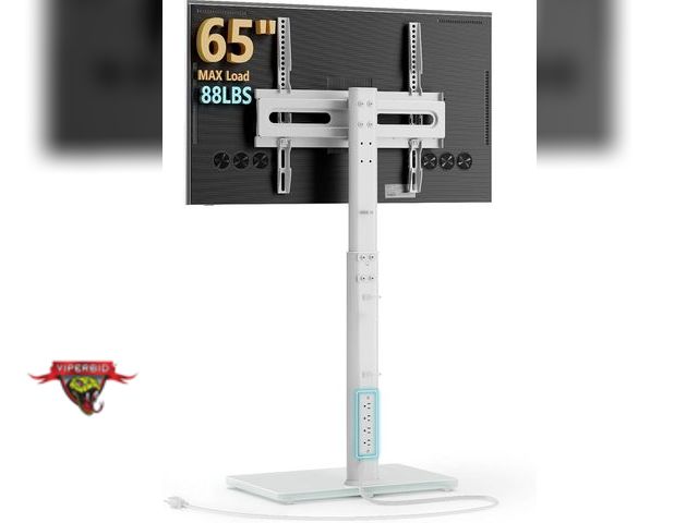 Lot 7-135744 - AX Waber Floor TV Stand with Power Outlets for 27"-65" Tv's. Model AX1010TW.