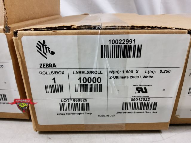 Lot 7-132831 - Retail value $52.99 each! New! (3) Zebra Rolls of 10022991 Z-Ultimate 2000T thermal transfer polyest...