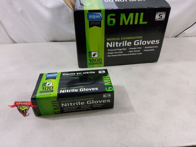 Lot 7-130129 - New! Box of 1,000 - Inspire black nitrile gloves. 6 Mil. Size: S.