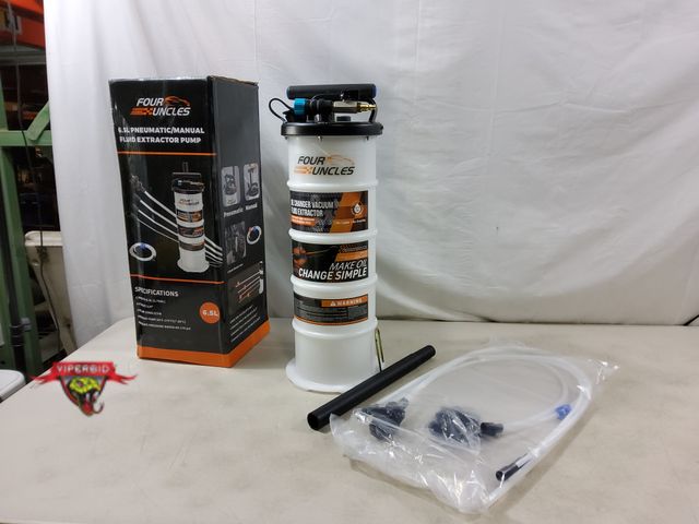 Lot 7-130713 - Four Uncles 6.5L pneumatic / manual oil changer vacuum fluid extractor.