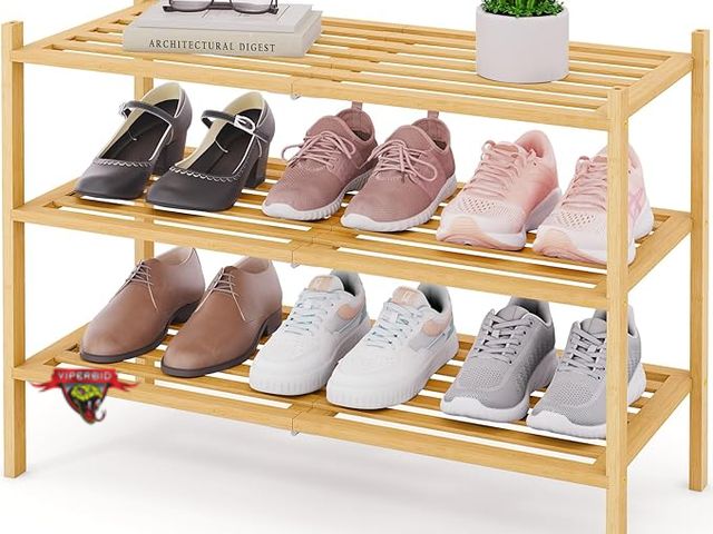 Lot 7-133061 - 3-Tier bamboo shoe rack.  Approximately 11.02"D x 26W x 18.3"H