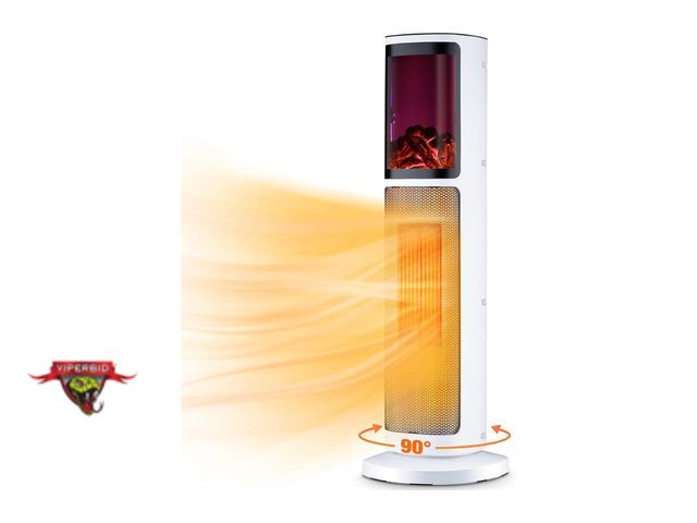 Lot 7-133595 - 25"H Oscillating Ceramic tower space heater with remote and 3D flame. Model KPT-1608F. Tested.
